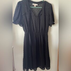 Monteau Black Swiss Dot V-Neck Midi Dress